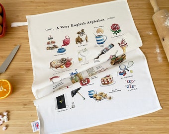 English Alphabet Tea Towel. Moving Abroad British Gifts or Leaving Gift. Hostess Gift,  British Long Distance Gift or Colleague Leaving Gift