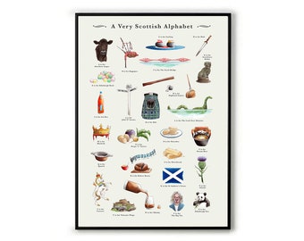 A Very Scottish Alphabet Signed Art Print. Scotland Art, Scottish New Home Gift or Scotland Leaving Gift. Living Room Wall Art
