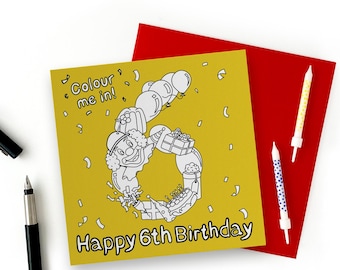 お誕生日カード 6歳の誕生日カード。楽しい子供向け塗り絵バースデーカード、ハッピー
