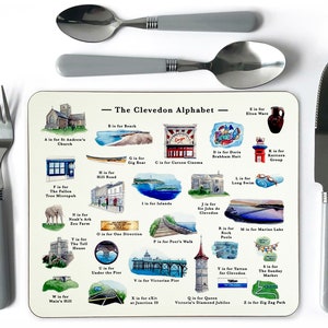 The Clevedon Alphabet Placemat. Clevedon Table Mat, Hand Printed Placemats, Clevedon Dining, Clevedon Birthday Gift, Clevedon New Home Gift
