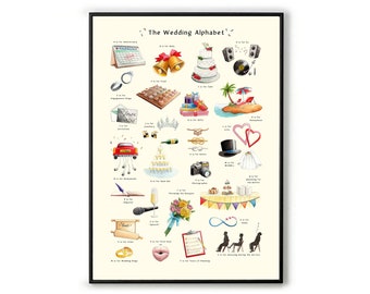 Paper Anniversary Gift The Wedding Alphabet Signed  Print. 1st Anniversary Gift, 2nd Anniversary Gift. Wedding Anniversary Gift for Couples