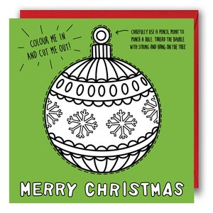 Ausmal-Weihnachtskarte - Weihnachtskarte für Kinder. Weihnachtskugel-Dekorationskarte, Färbung im Feiertagskarte. Weihnachtskarten für Kinder