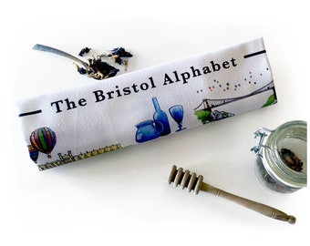 Bristol Alphabet Tea Towel. Bristol Workplace Gift, Leaving Gift, Isolation Gift, Retirement Gift, Farewell Gift or New Home Gift Bristol UK