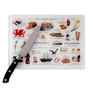 Welsh Alphabet Glass Cutting Board. Welsh Gifts for New Home. Moving Away from Wales Gift. Welsh Wedding Gifts. Welsh Christmas Gift Cymraeg