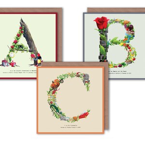 A - Z Alphabet Buchstabe Grußkarten inspiriert von Märchen Name Erste Geburtstagskarte - Neue Babykarte Taufkarte - Karten für Kinder