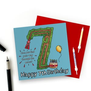 Karte zum 7.Geburtstag. Lustige Kindergeburtstagskarte mit Labyrinth, alles Gute zum Geburtstag Zahl 7. Jungen 7. Geburtstagskarte, Mädchen 7. Geburtstagskarte