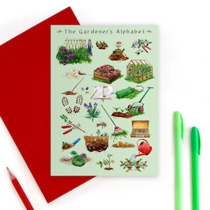 Carte de voeux alphabet du jardinier. Carte d'anniversaire de jardinage pour elle, carte d'anniversaire de jardinage pour lui. Cadeaux jardin, carte de remerciement pour elle