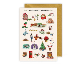 The Christmas Alphabet Christmas Card - Available Individually or as a Multipack of 5. Christmas Cards in the UK. Fun Christmas Card.