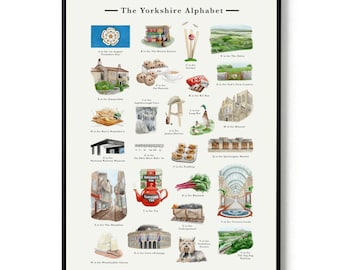 Yorkshire Alphabet Print. Yorkshire New Home Gift or Teacher Gift. Yorkshire Wall Art, Yorkshire Gifts. Yorkshire Art - Yorkshire Print