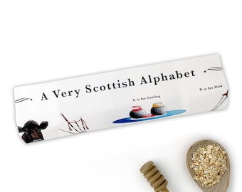 A Very Scottish Alphabet Tea Towel. Scottish Gifts, New Home Gift or Leaving Gift for Her. Cotton Anniversary Scotland Gift