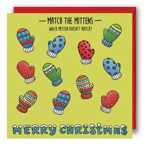 Kinder Weihnachtskarte - Passend zur Mittens Puzzle Karte. Weihnachtsaktivitätskarten, Puzzle für Kinderferienkarte. Weihnachtskarten für Kinder