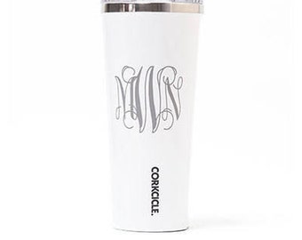 White Corkcicle Tumbler - Personalized Corkcicle - Monogram Tumbler - Glossy White Tumbler -  Engraved Initials - Vinyl Monogram