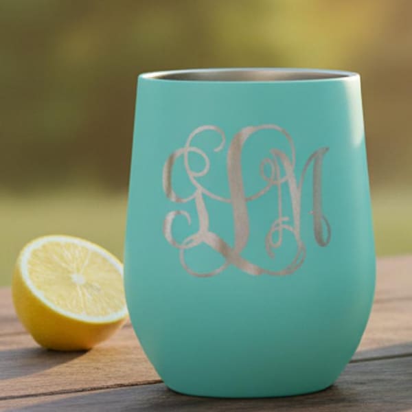 Personalized Monogram Engraved Stemless Wine Glass | Bridesmaid Gift