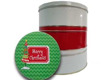 Holiday Cookie Tin - Unique Cookie Tin - Christmas Container -  Personalized Baked Goods Tin - Christmas Candy Tin - Whimsy Tree Tin
