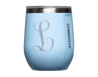 Personalized Corkcicle -  Baby Blue- Stemless Wine Tumbler - Engraved - Monogram Gift - Custom Corkcicle