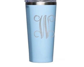 Monogram Corkcicle - Large Travel Mug - Personalized Corkcicle - Monogram Tumbler -  Engraved Tumbler - Baby Blue Tumbler - Graduation Gift