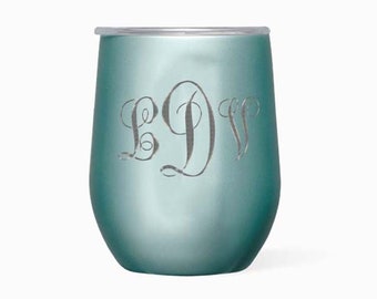 Stemless Wine - Monogram - Corkcicle - Personalized Gift - Perfect for Bridesmaids - Custom - Engraved Tumbler - Engraved Wine Glass