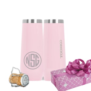 Personalized Corkcicle Stemless Flute - 7oz Rose Quartz Stemless Corkcicle Flute - Custom Bridesmaid Gift