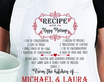 Personalized Recipe for a Happy Marriage Apron, Customize New Couple Gift