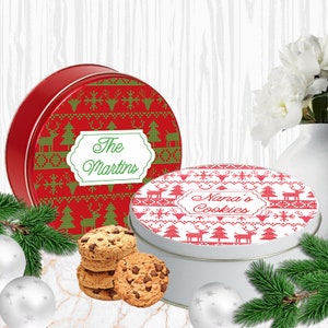 Personalized Christmas Cookie Tin: Knitted Sweater Design