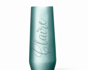 Personalized Corkcicle Champagne Flute - Metallic Jade 7oz  Bridesmaid Gifts