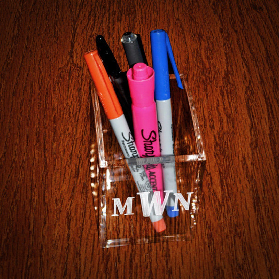 Monogrammed Pencil Cup Engraved Acrylic Pen Holder Desk Accessory Etsy