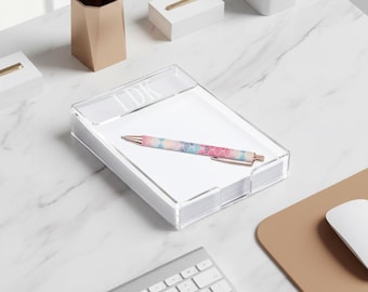 Personalized Acrylic Notepad Holder | Engraved Monogram Desk Organizer