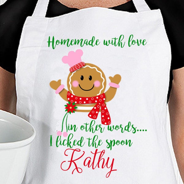 Gingerbread Apron - Lick The Spoon Apron - Christmas Apron - Personalized Apron - Christmas Baking Apron