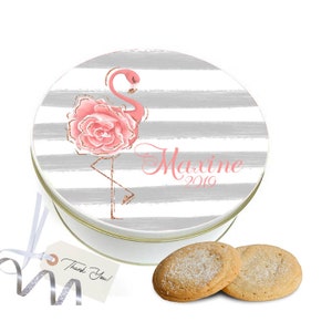 Personalized Flamingo Rose Cookie Tin - Baked Goods Tin Container - Personalized Tin