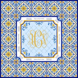 Amalfi Coast Mahjong Mat, Mediterranean Tile Mahjong Table Mat, Blue Yellow Floral Mahjong Mat, Mahjong Gift, Charleston Reminder Game Mat bild 5