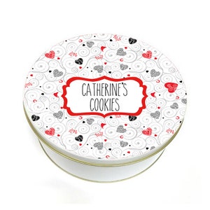 Personalized Scribble Hearts Cookie Tin - Hearts Cookie Tin - Heart Tin - Personalized Cookie Tin - Custom Baking Gift -  Round Metal Tin