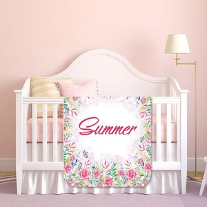 Personalized Baby Blanket - Floral Baby Blanket - Baby Shower Gift - Baby Name Blanket - Watercolor Blanket Baby - Custom Baby Blanket