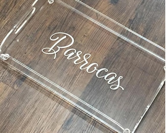 Acrylic Serving Tray - Personalized Tray with Handles - Engraved Tray - Custom Tray - Monogram - Acrylic Monogram Initials - Wedding Gift