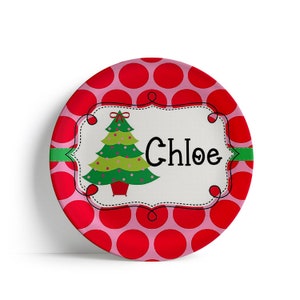 Christmas Pink and Red Polka Dot  Plate -Personalized Thermosaf - Polka Dot Plate - Thermosaf Plate - Kids Plates For Christmas