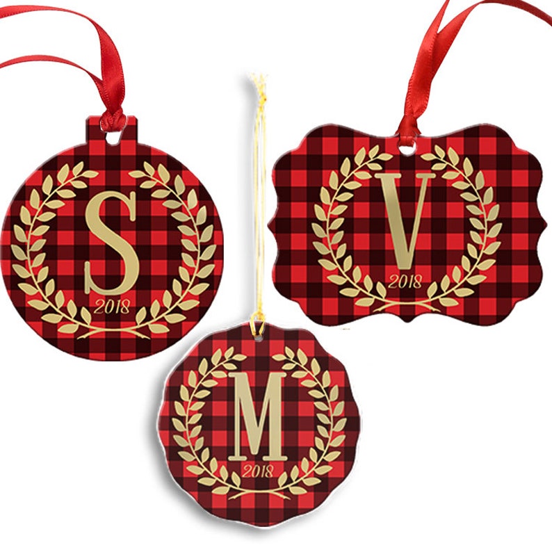 Buffalo Plaid Initial Christmas Ornament Personalized Christmas Ornament Custom Christmas Ornament Christmas Decor Plaid Ornament image 3