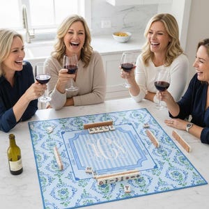 Mahjong Mat - Personalized Baby Blue Floral Monogram