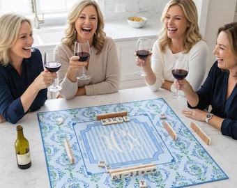 Mahjong Mat with Instructions - Custom - Baby Blue Floral Monogram