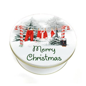 Santas Clothesline Cookie Tin - Christmas Cookie Tin - Santa Cookie Tin - Biscuit Tin - Personalized Cookie Tin - Custom Baking Gift