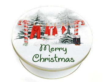 Santas Clothesline Cookie Tin - Christmas Cookie Tin - Santa Cookie Tin - Biscuit Tin - Personalized Cookie Tin - Custom Baking Gift