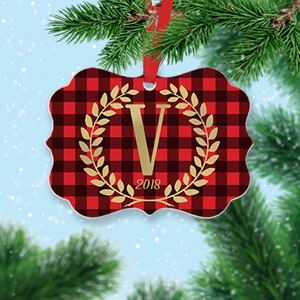 Buffalo Plaid Initial Christmas Ornament Personalized Christmas Ornament Custom Christmas Ornament Christmas Decor Plaid Ornament image 2