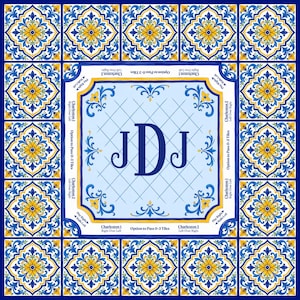 Amalfi Coast Mahjong Mat, Mediterranean Tile Mahjong Table Mat, Blue Yellow Floral Mahjong Mat, Mahjong Gift, Charleston Reminder Game Mat bild 6