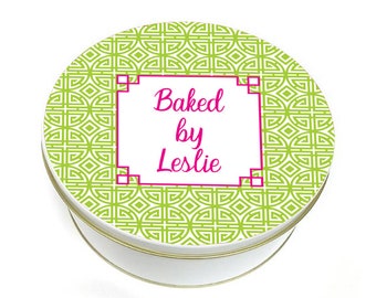 Double Happiness Cookie Tin - Lime Green Cookie Tin - Biscuit Tin - Personalized Cookie Tin - Custom Baking Gift -  Round Metal Tin