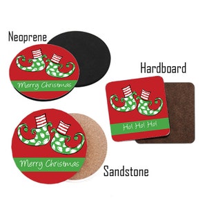 Christmas Coaster - Elf Feet Christmas Coaster - Personalized Christmas Decor - Set of 4 Christmas Coasters - Beverage Coaster