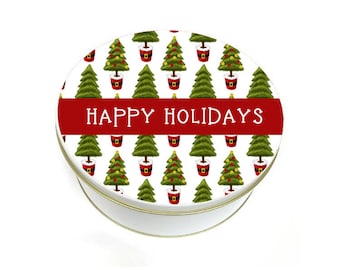 Round Cookie Tin - Christmas Cookie Tin - Custom Christmas Gift Container - Round Metal Tin - Christmas Tree Cookie Tin