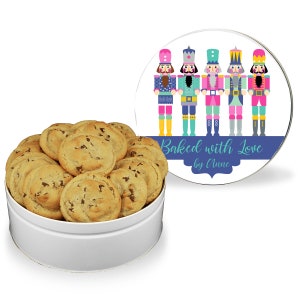 Christmas Cookie Tin Custom - Round Christmas Cookie Tin -  Decorative Tin - Metal Cookie Tin - Custom Cookie Tin- Colorful Nutcrackers