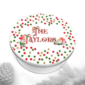 Personalized Christmas Gnomes Cookie Tin - Custom Baking Gift