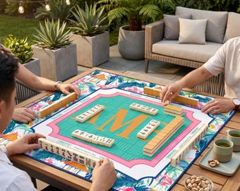 Beach Mahjong Mat | Neoprene Game Surface | Orange and Blue Mahj Mat with Monogram