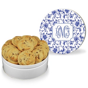 Bloom Chinoiserie Cookie Tin - Round Treat Tin - Biscuit Tin - Personalized Cookie Tin - Baking Gift - Blue and White Chinoiserie Storage