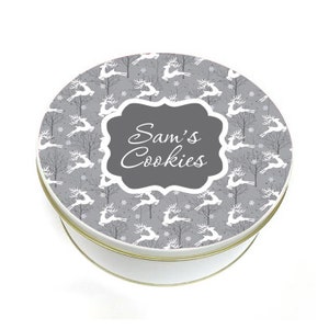 Personalized Christmas Deer Cookie Tin - Biscuit Tin - Personalized Cookie Tin - Custom  Holiday Baking Gifts - Decorative Cookie Tin