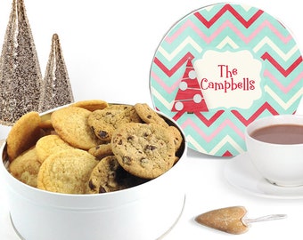 Personalized Christmas Cookie Tin: Chevron Tree Design